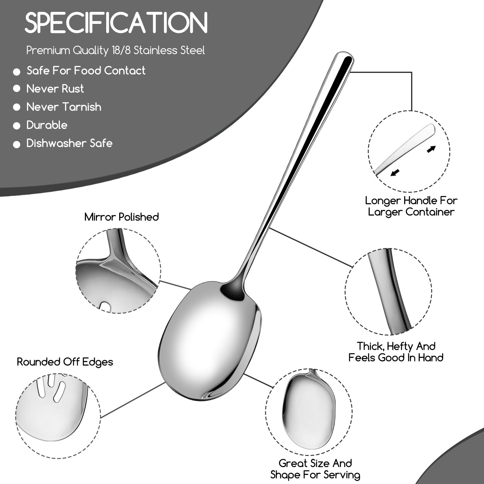 SOLEADER 12" Large Serving Spoons for Buffet, 2-Piece Stainless Steel Set