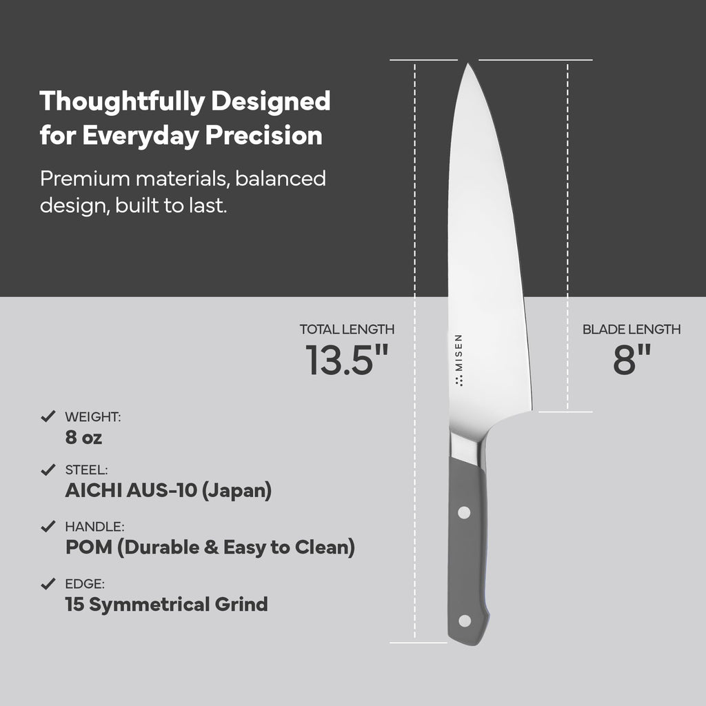 Misen 8 Inch Chef Knife, AUS-10 Japanese Stainless Steel - Gray
