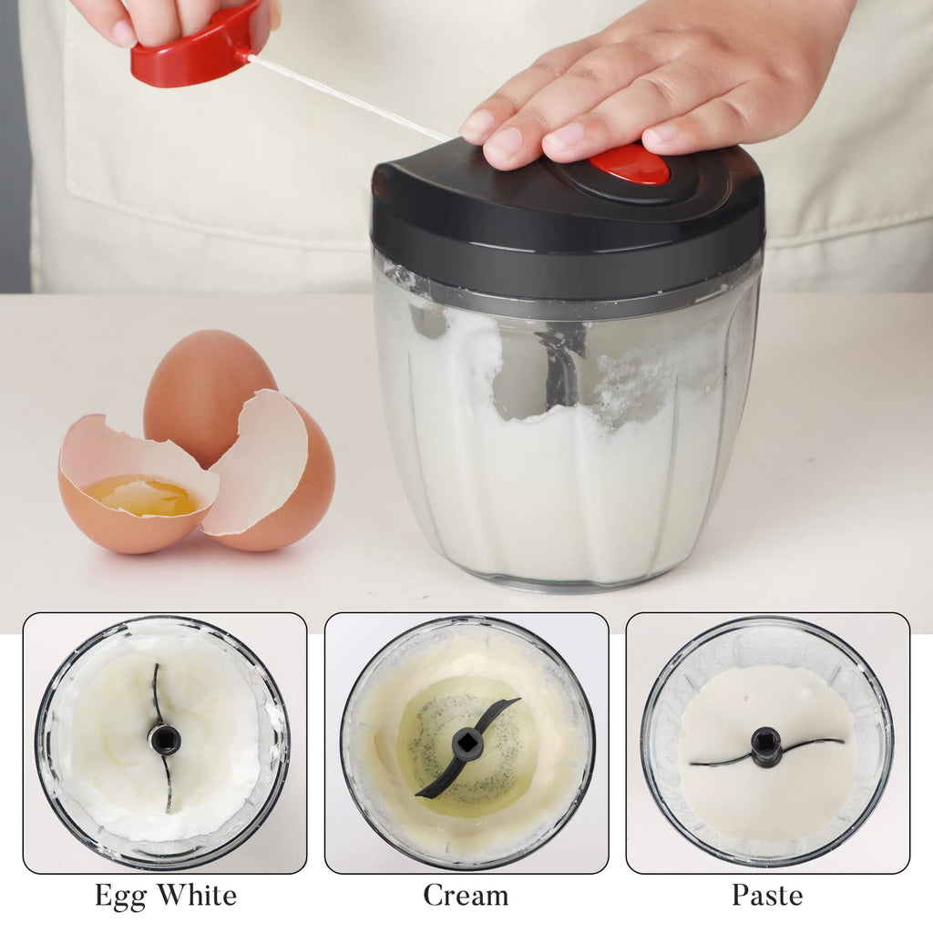 Ourokhome Manual Food Processor Vegetable Chopper, Portable Hand Pull String Garlic Mincer Onion Cutter for Veggies, Ginger, Fruits, Nuts, Herbs, etc., 900ml, Black