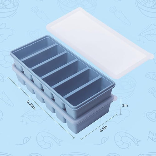 1/2 Cup Silicone Freezer Tray With Lid - Silicone Freezer Molds 4-Pack For meal prep & freezing of various sauces and other dishes, makes 24 perfect 1/2 cup portions cube (Blue 4 Pack)