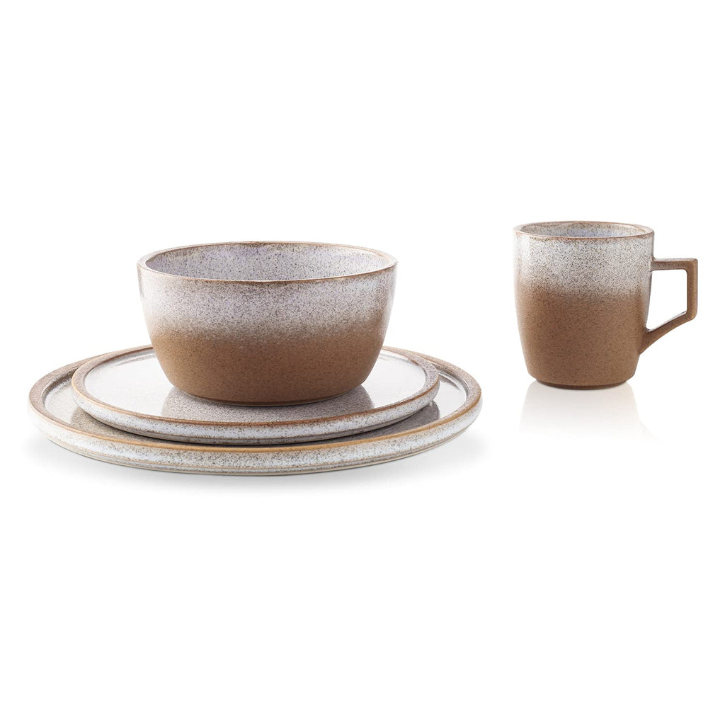 Stone Lain Vince Rustic Stoneware Reactive Glaze Dinnerware Set, Service for 4, Brown, 16 Piece