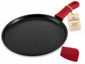 Cast Iron Round Griddle - 10.5”-Inch Crepe Maker Pan + Silicone Handle Cover - Pre-Seasoned Comal for Tortillas Flat Skillet - Dosa Tawa Roti Grill - Oven, Stovetop, BBQ, Fire, Smoker, Induction Safe