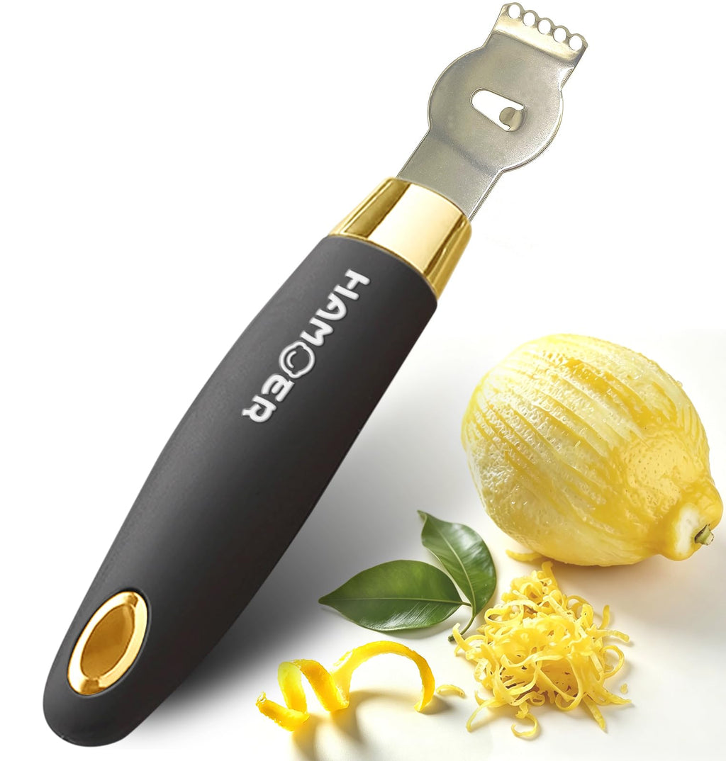 HAMOER Lemon Citrus Zester Channel knife for Lemon Twist Grates 2in1 Tool