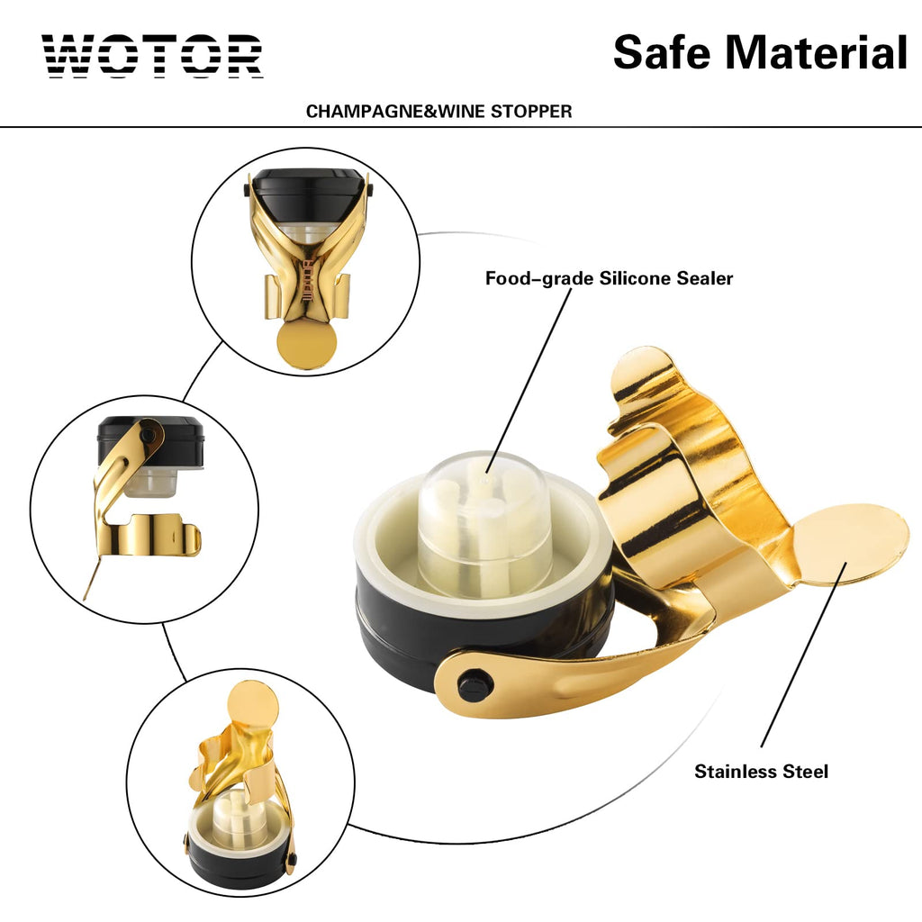 WOTOR Champagne & Wine Bottle Stoppers, 12 Pack, Gold