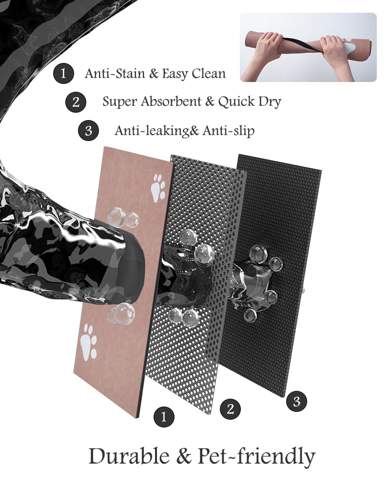 Pet Feeding Mat-Absorbent Dog Mat for Food and Water Bowl-No Stains Quick Dry Water Dispenser Mat-Dog Accessories Pet Supplies-Bowl for Messy Drinkers（Dusty Pink,16"x24"