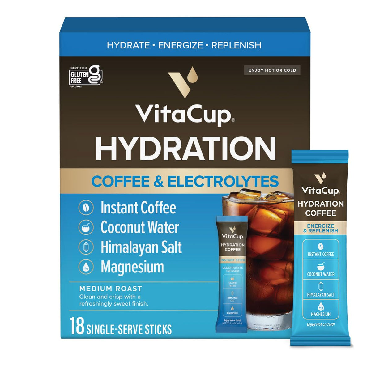 VitaCup Perfect Low Acid USDA Organic Instant Coffee Packets 24ct