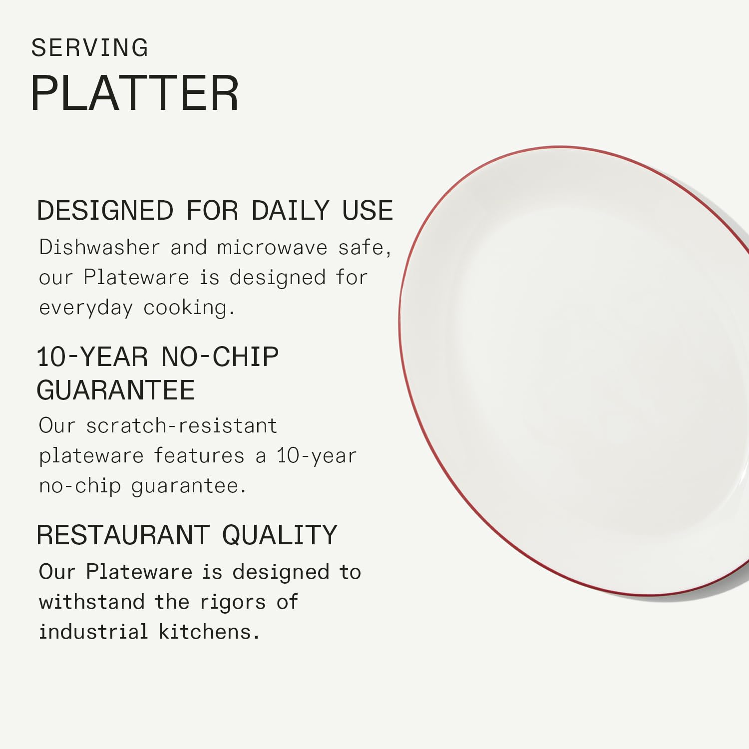 Made In Cookware - Serving Platter - White With Red Rim - Porcelain - Crafted in England