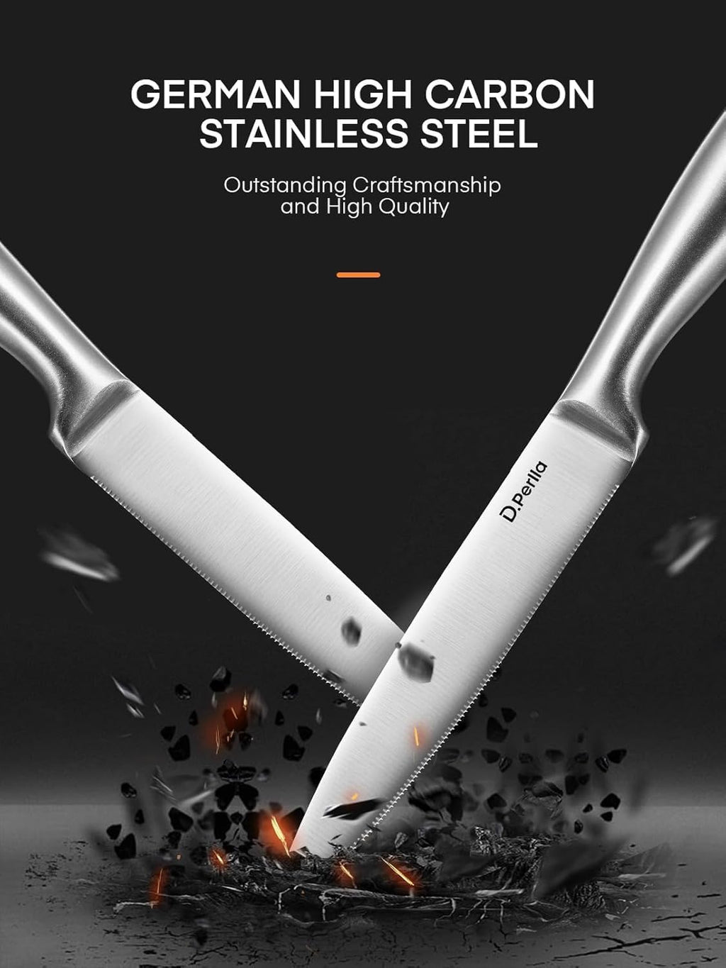 D.Perlla Steak Knives 12 Pieces Micro Serrated Steak Knife Set High Carbon Stainless Steel Steak Knives Set, Elegant Sharp Kitchen Steak Knife Set, Silver