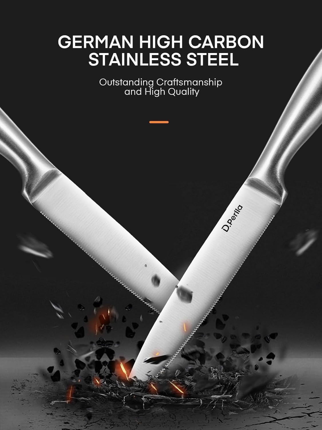 D.Perlla Steak Knives 12 Pieces Micro Serrated Steak Knife Set High Carbon Stainless Steel Steak Knives Set, Elegant Sharp Kitchen Steak Knife Set, Silver