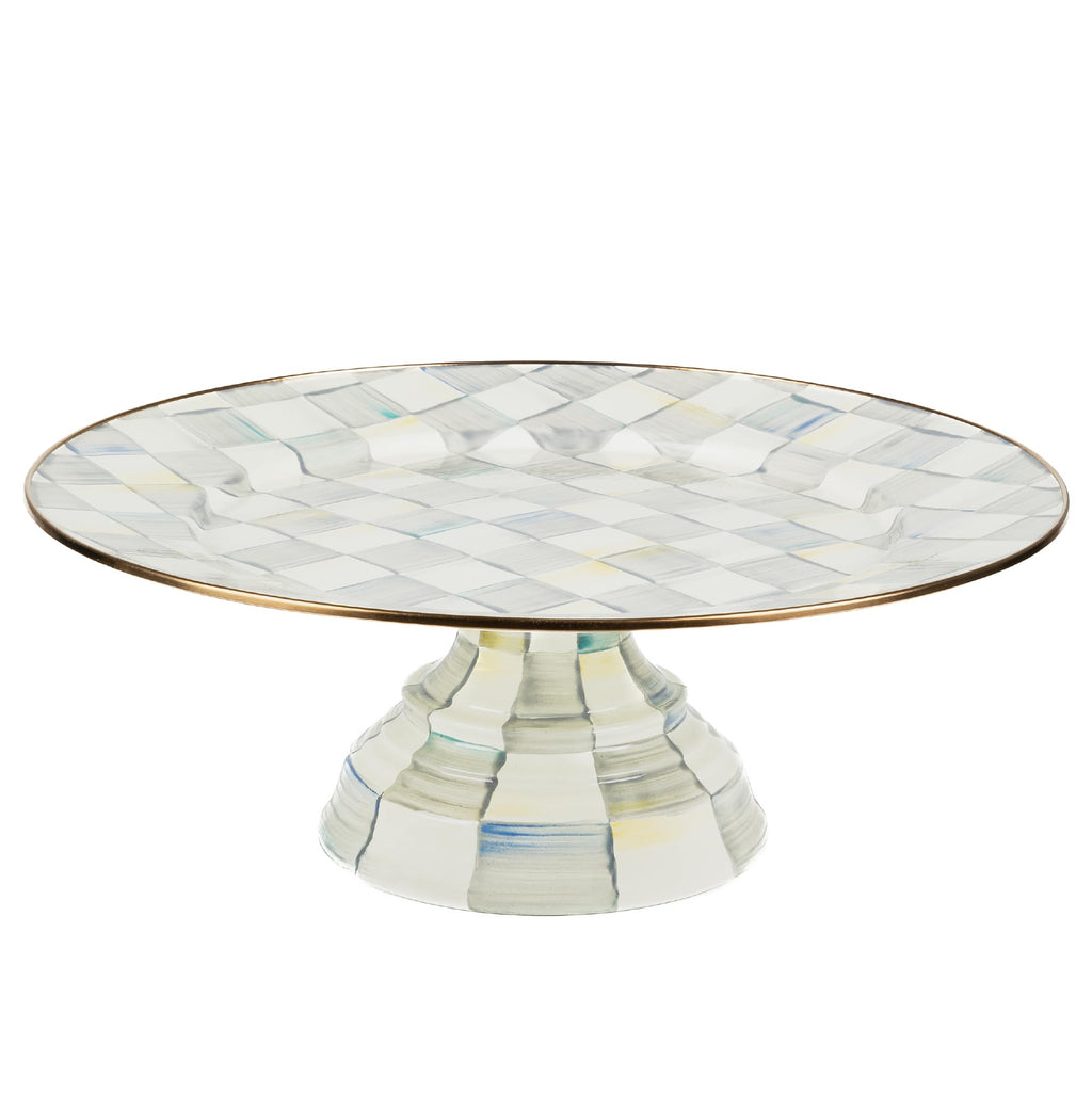 MACKENZIE-CHILDS Pedestal Platter, Small, Black-and-White Courtly Check