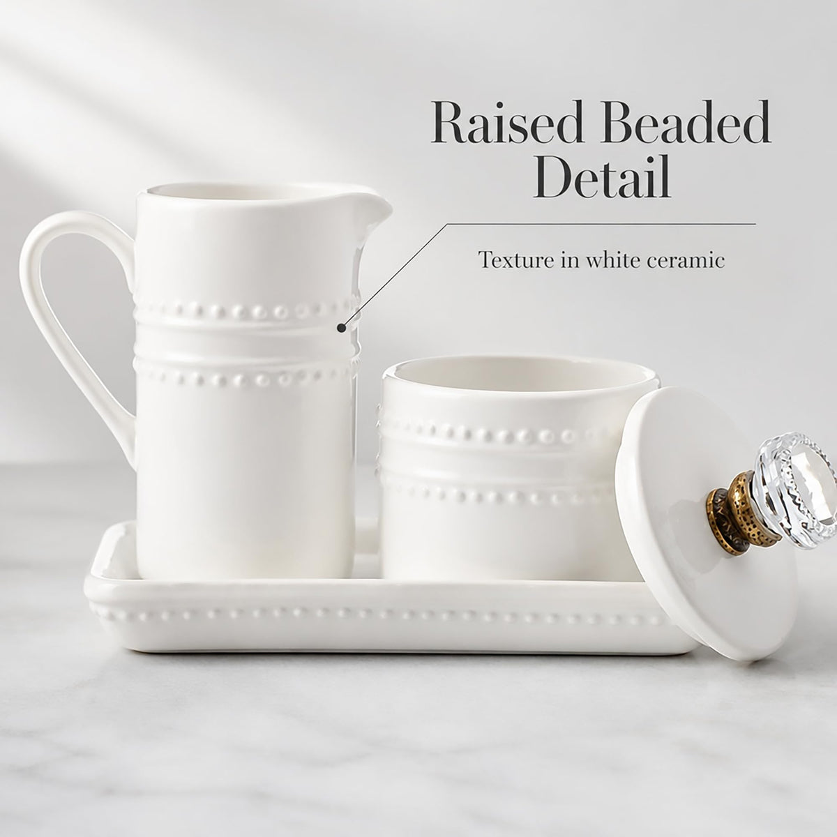 Mud Pie 47800002 Farmhouse Inspired Vintage Doorknob Cream and Sugar Set, One Size, White