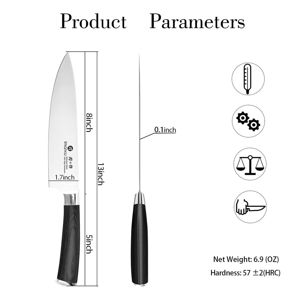 imarku 8 Inch Japanese SUS440A Stainless Steel Gyutou Chef Knife, Black