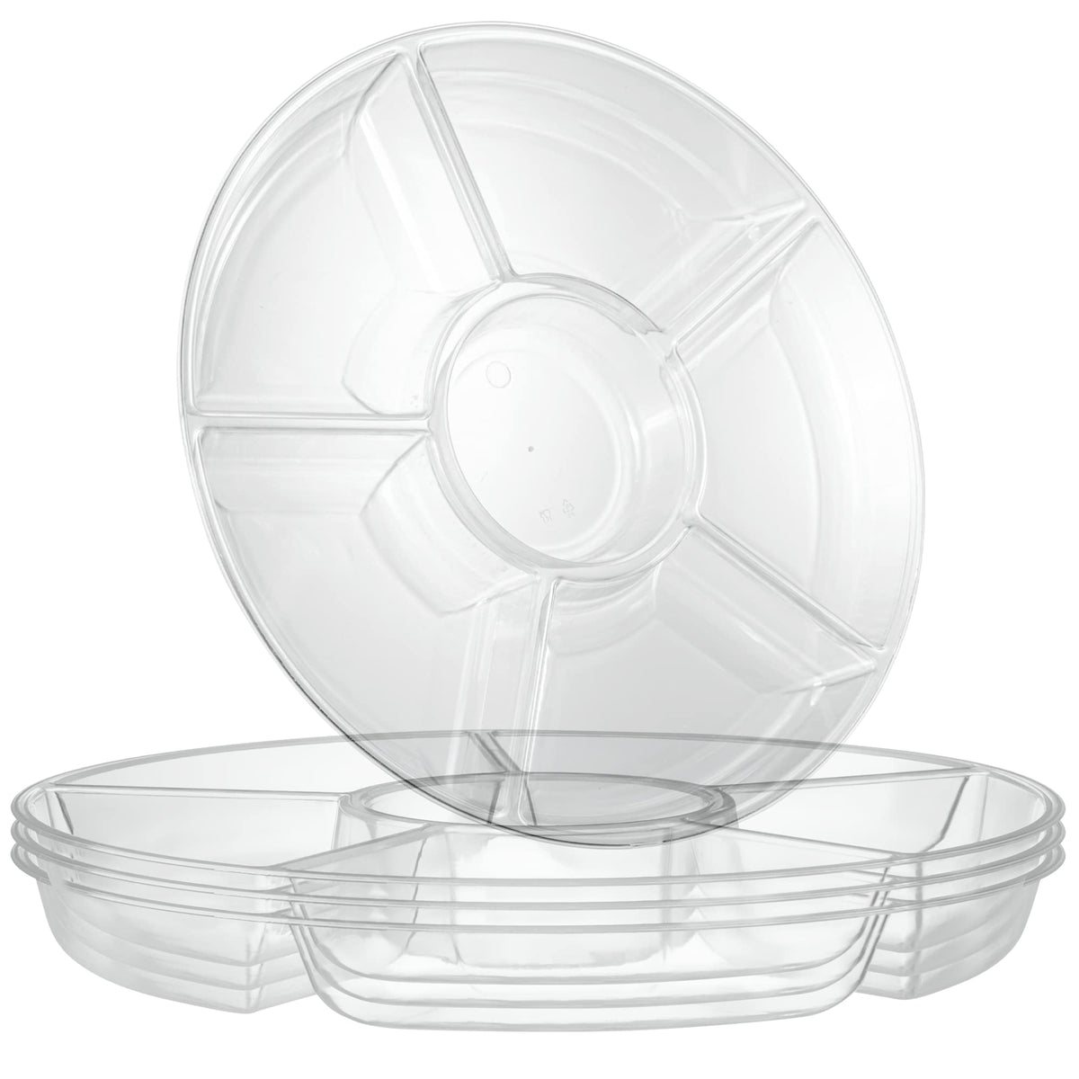 Plasticpro 6 Sectional Round Plastic Serving Tray/Platter (8, White)
