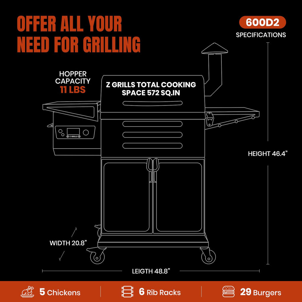 Z GRILLS 600D2 Wood Pellet BBQ Grill, 572 Sq In, PID 3.0