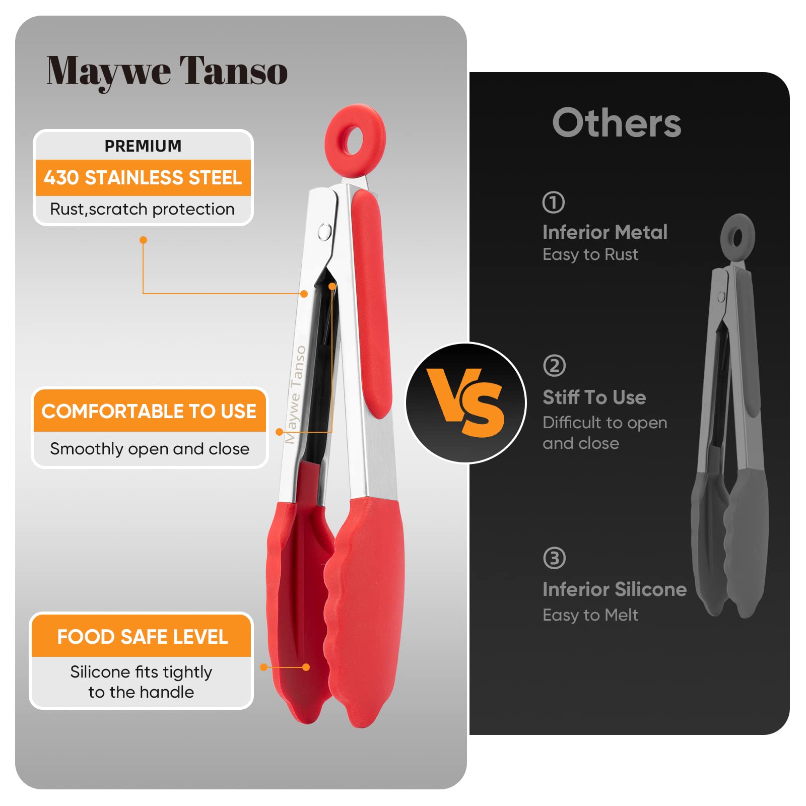 Small Silicone Tongs for Cooking, 3 PCS 7-Inch Mini Serving Tong