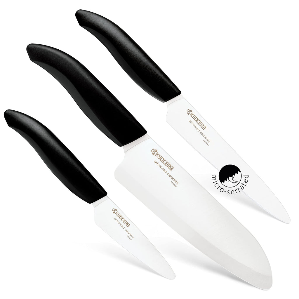 Kyocera Revolution 3pc ceramic knife set, 6", 5" and 3", Black