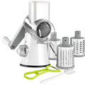 Ourokhome Rotary Cheese Grater Hand Crank, Kitchen Shredder Speed Mandolin Slicer Nuts Grinder with Handle and Drum Blades for Cheese, Vegetable, Walnuts, Chocolate, Potato, Carrot, 3 Blades, White