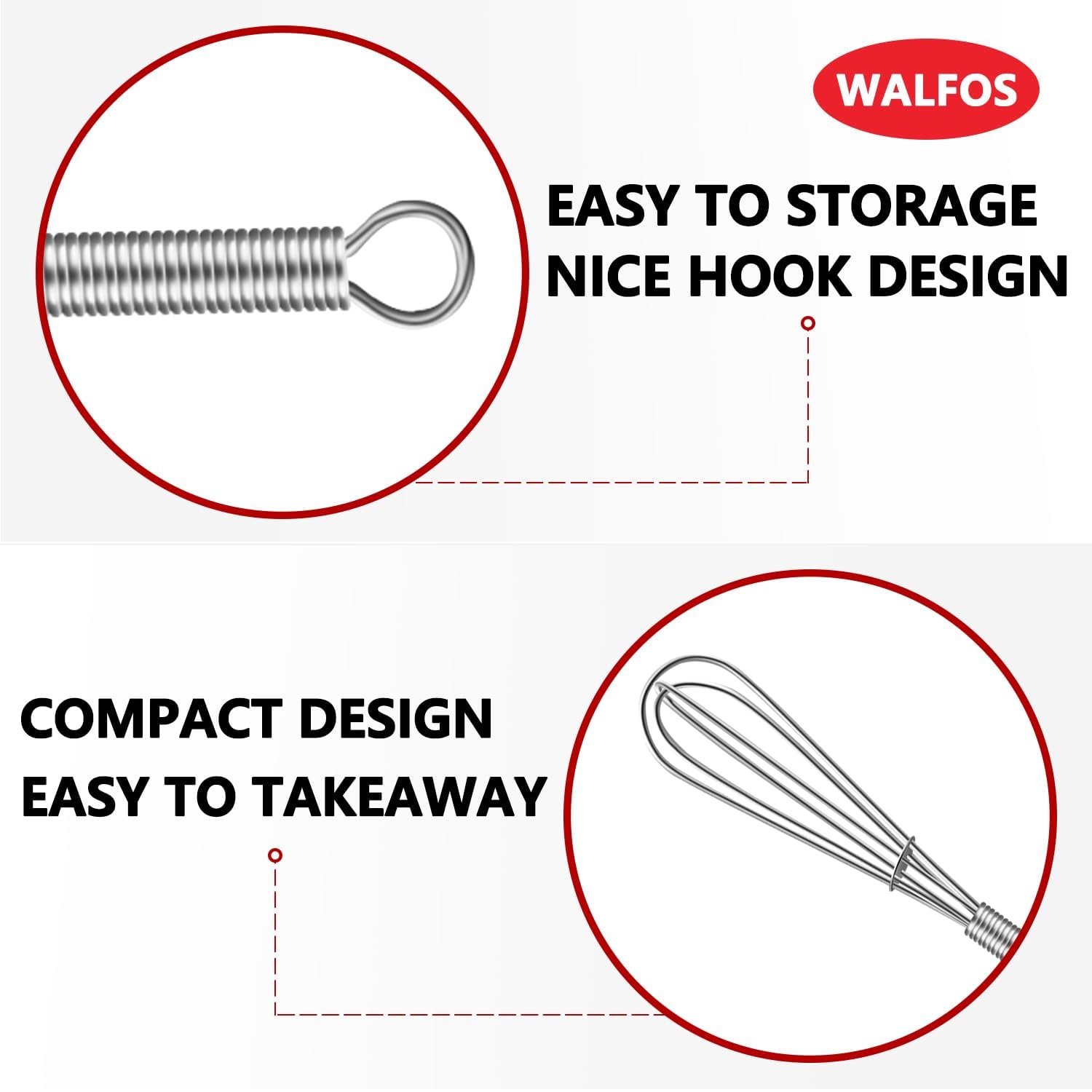 Walfos Mini Whisks, Small Whisk Bulk 304 Stainless Steel 6 Pieces, 5 Inch Tiny Whisk For Whisking, Beating Eggs, Mixing Sauces, Blending Ingredients