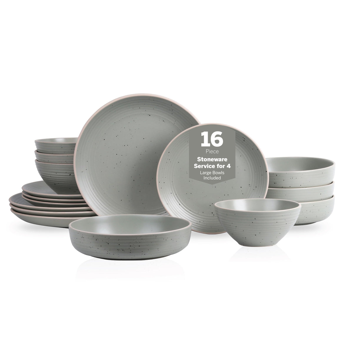Stone Lain Lauren Stoneware, Rustic Plates and Bowls Set, Dinnerware, Service for 8, Speckled Green, Dishwasher & Microwave Safe, 32-Piece