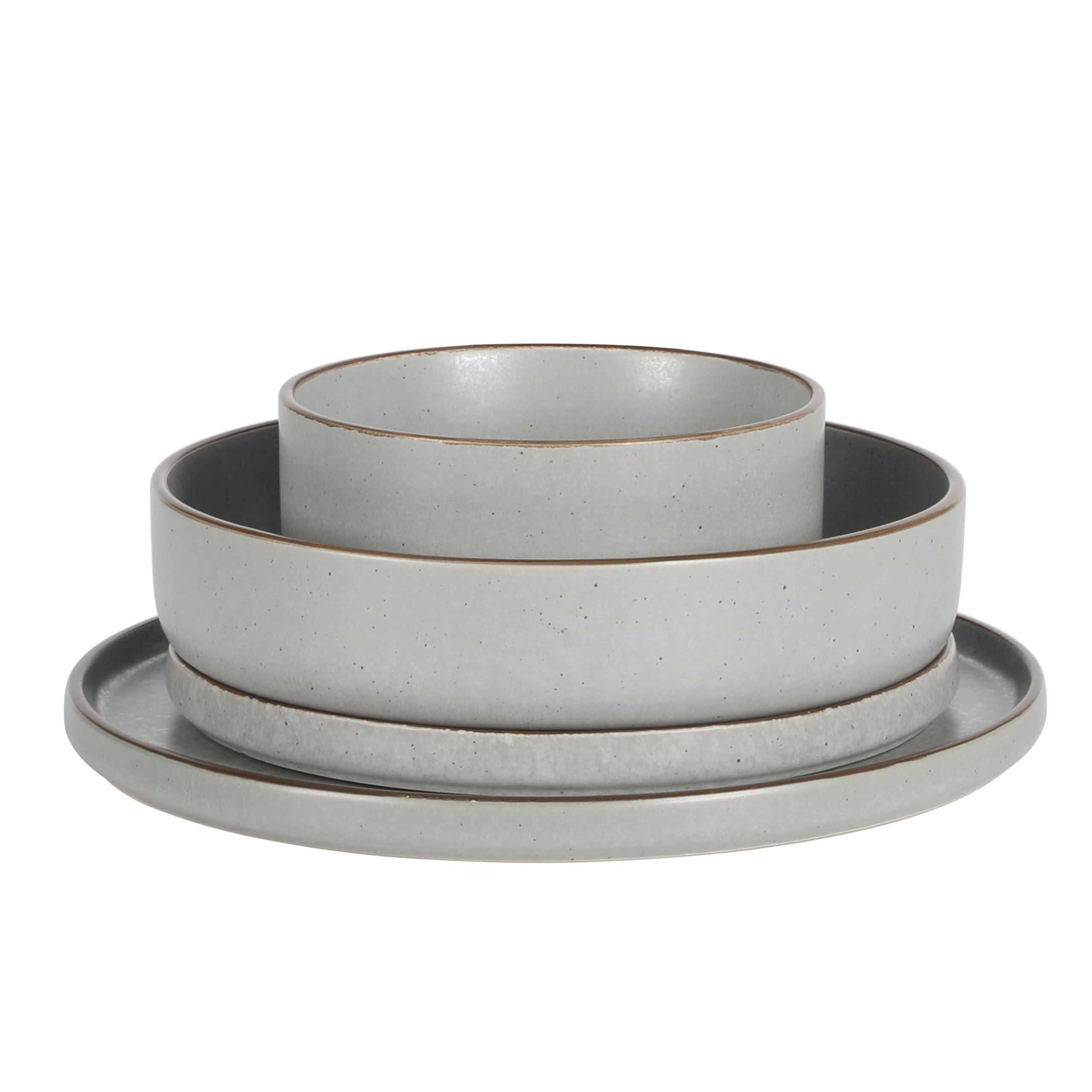 Gibson Elite Gelston Stoneware Matte Reactive Glaze 16 Piece (Service for 4) Plates and Bowl Dinnerware Set - Grey