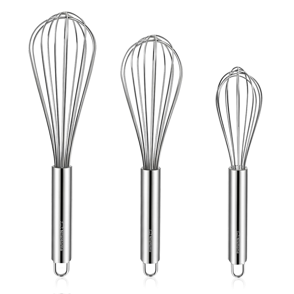 NileHome Stainless Steel Whisk Set 8" 10" + 12" Semi-Automatic Rotary