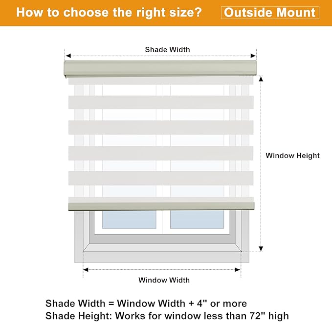 Persilux Cordless Zebra Roller Window Shades Free-Stop Roller Blinds (32" W X 72" H, Cream) Light Control for Day and Night, Light Filtering Sheer Roller Shades for Windows, Easy to Install