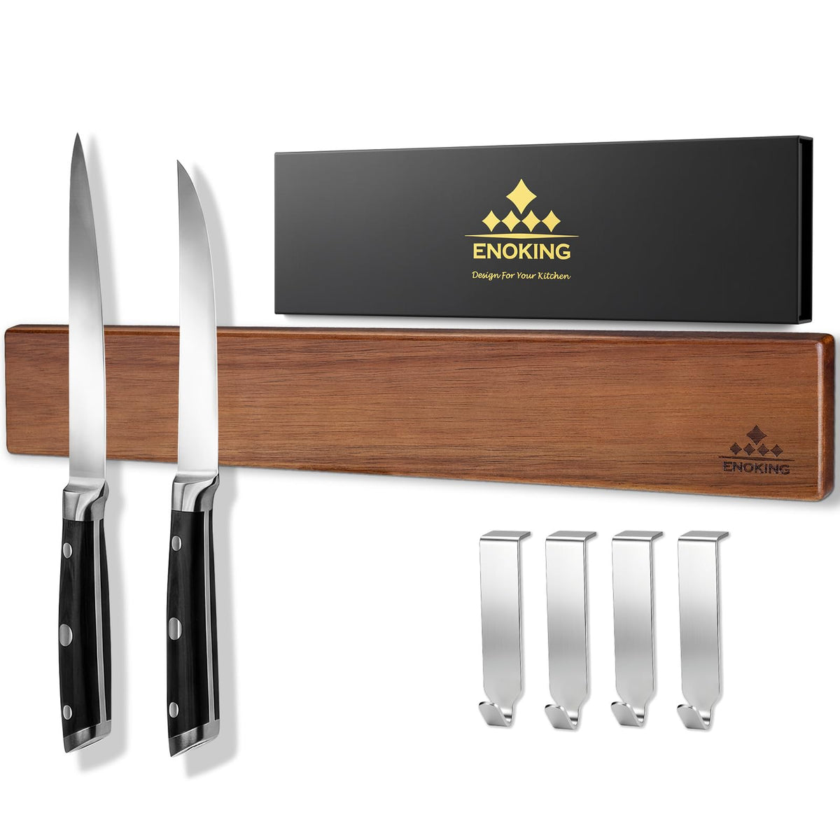 Magnetic Knife Holder for Wall, 10 Inch Acacia Wood Knife Strip, No Drill