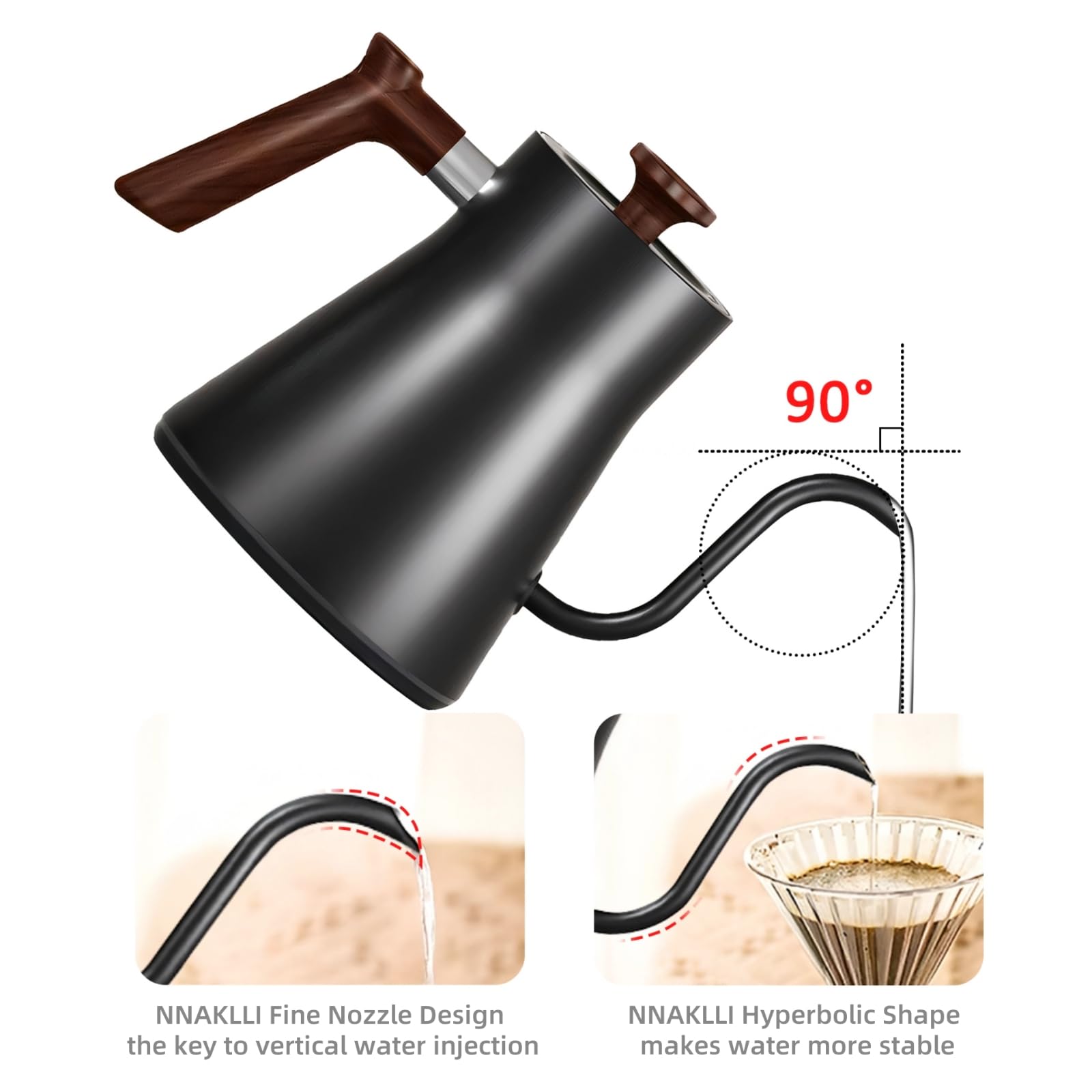 Smart Digital Electric Kettle with Variable Temperature Control, Stainless Steel Inner, 1200W Quick Heating Gooseneck Electric Kettles, Stylish Matte Finish for Coffee & Hot Beverages, 0.9L (Black)
