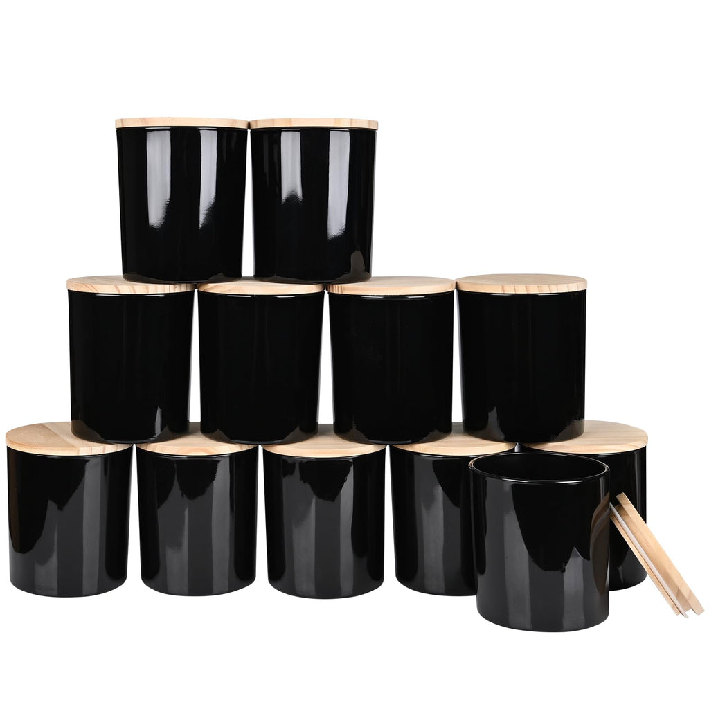 SHOWIN Thick Candle Jars for Making Candles 12 Pcs, 7 OZ Empty Jars with Wood Lids for Candle Making, Sample Container, Clear