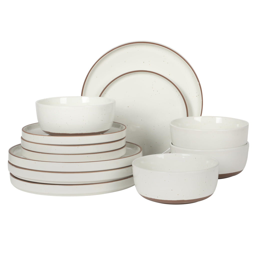 Gibson Elite 12 Piece Matisse Moderna Stoneware Reactive Glaze Plates and Bowls Dishes Dinnerware Set - Cobalt Blue