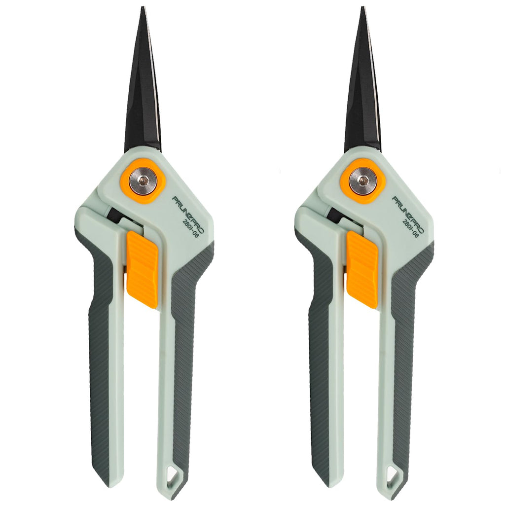 PrunePro Garden Scissors Pruning Shears Sharp Stainless Steel Non-Stick Teflon Coating Blade for Precise Cuts Garden Snip Bonsai Clippers for Plants Rose Flower Orange 2 Pack