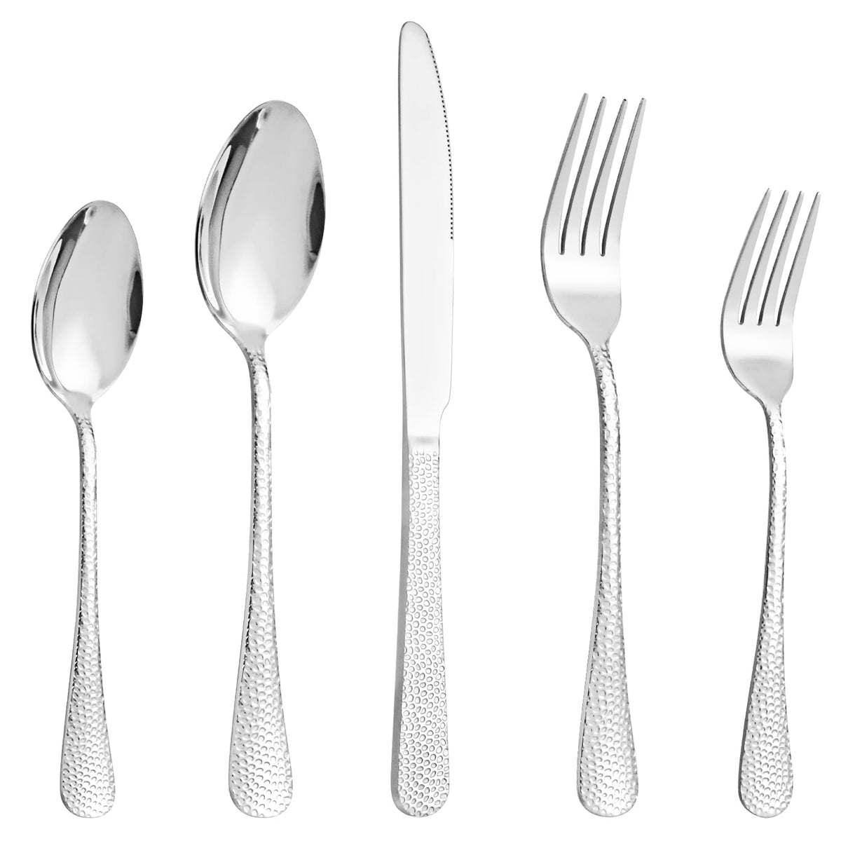 40 Pcs Silver Silverware Set for 8, Food Grade Stainless Steel Flatware Set, Eating Utensils Sets Include Fork/Knife/Spoon, Reusable Cutlery Set for Home Kitchen, Dishwasher Safe, Round Hammered