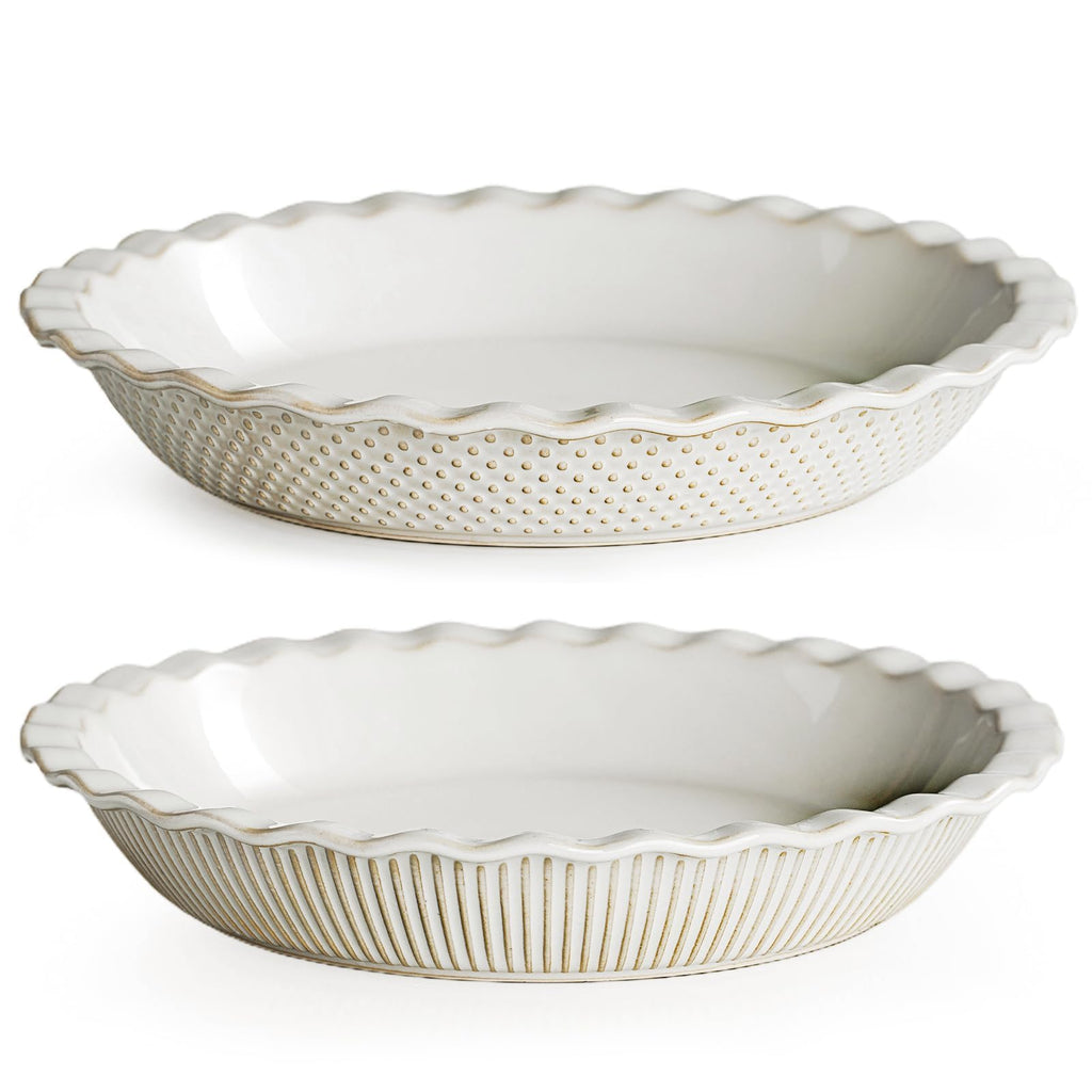 getstar Ceramic Pie Pan, 9 inch Pie Dish for Baking, Non-Stick, Oven & Dishwasher Safe, Farmhouse Decor Quiche Baking Dish, Pie Plate, Deep Dish Pie Pan (Embossed Dots)