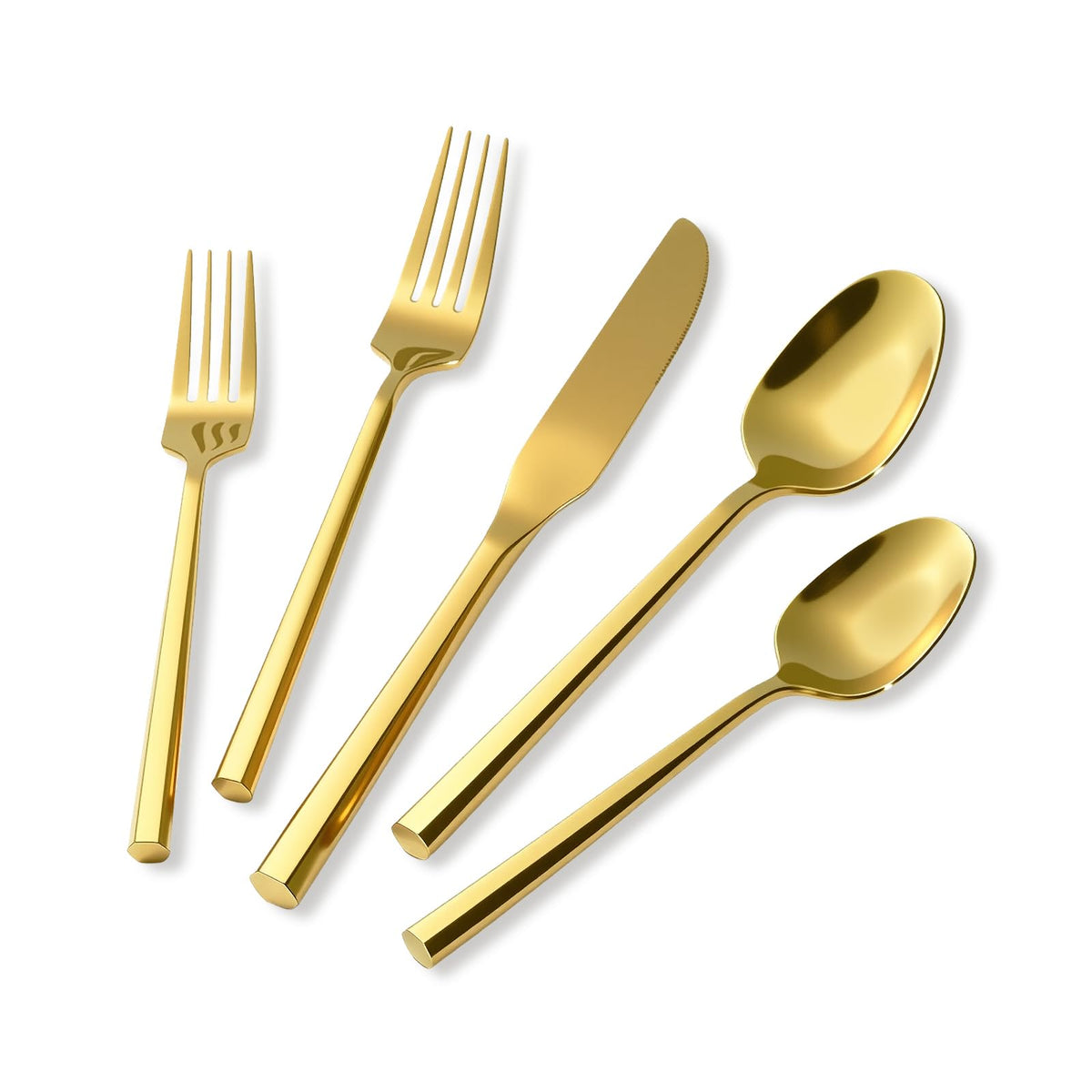 Kelenfer Gold Silverware Set with Hexagon Handle 30 Pieces Service for 6
