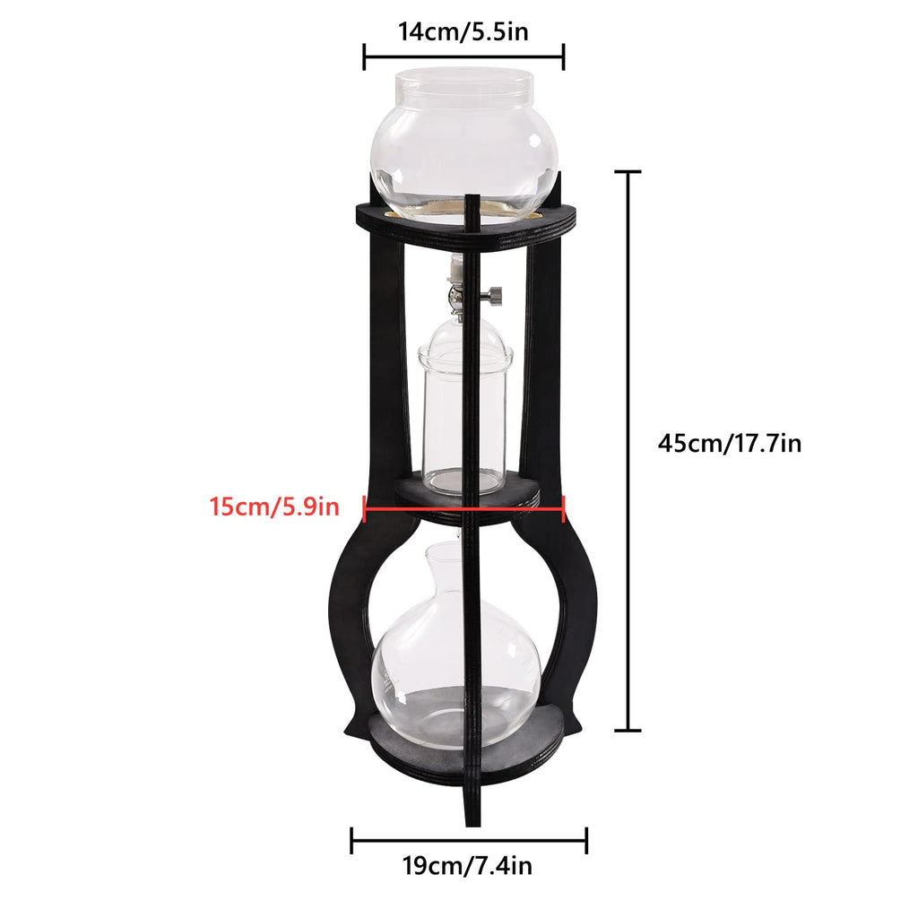 Uphilltool Cold Brew Drip Coffee Maker, 600ml/20.29 Ice Coffee Brewer Machine Cold-Drip Coffee Tower with Glass Container Wood Stand for Home Office