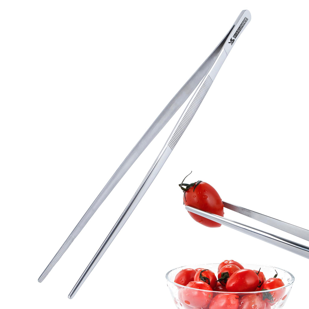 MSY BIGSUNNY Stainless Steel Food Tweezers Multi-function Cooking Tongs Kitchen Serving Tong (12" Round & 12" Pointed Tweezers)