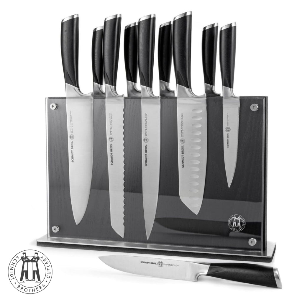 Schmidt Brothers -Heritage 12-Piece Kitchen Knife Set, High-Carbon German Stainless Steel Cutlery, Clear Acrylic Magnetic Knife Block