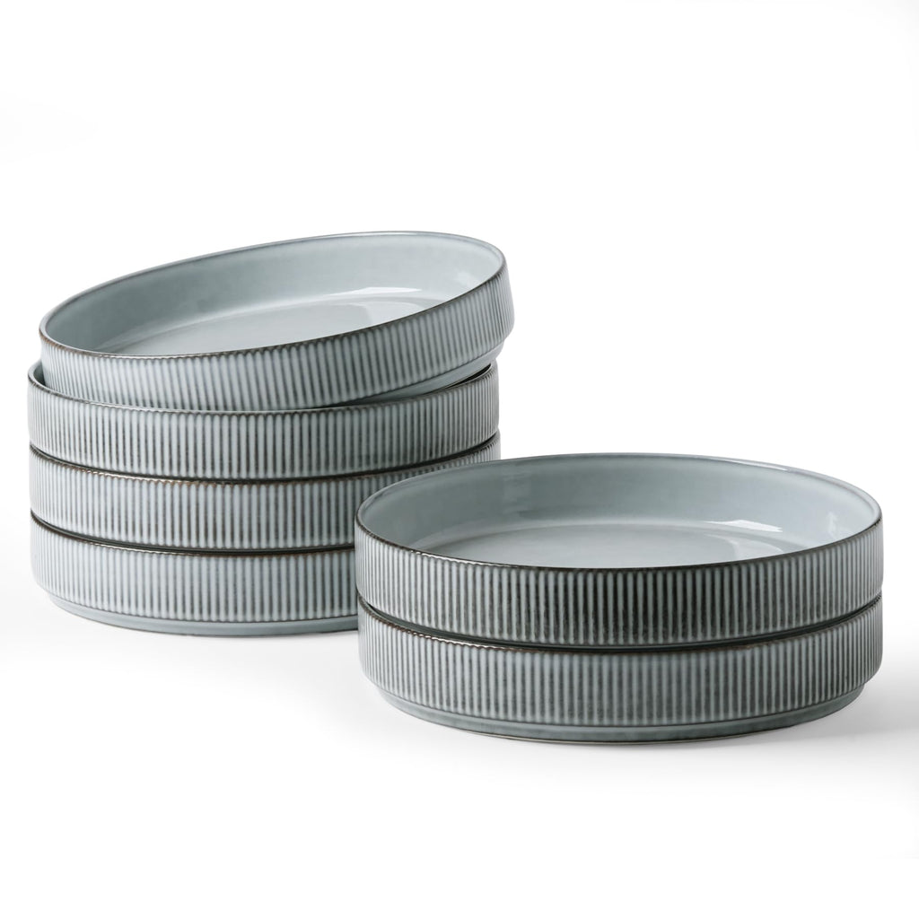 famiware Star 8.25" Pasta Bowls Set of 6, Bowl Plates, Matte Dark Charcoal