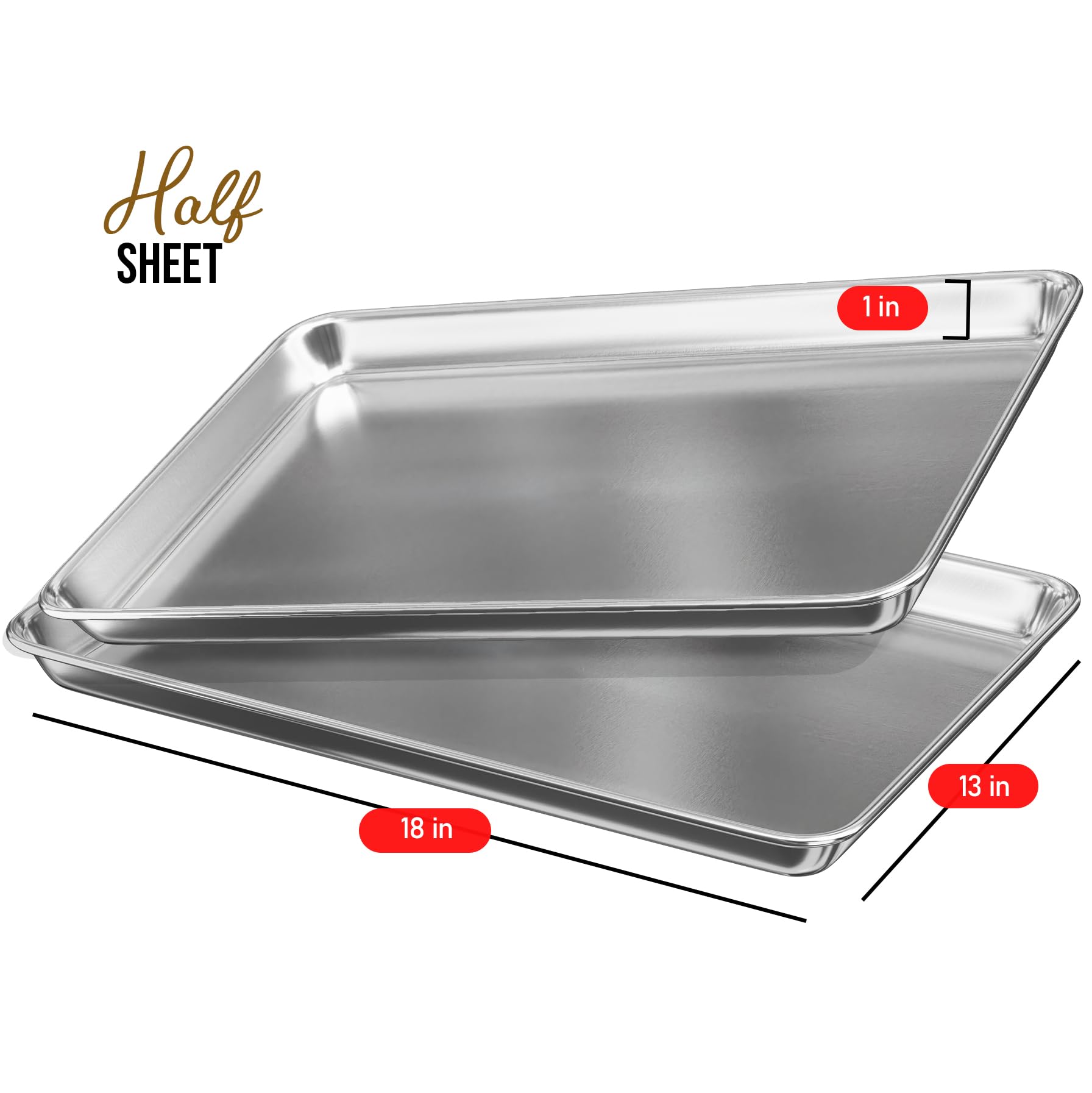 JoyTable Aluminum Baking Sheet Set, 2 Pack Half Sheet Pan, Commercial Quality Cookie Sheets for Baking or Roasting Non-Stick, 18 x 13 Inch Warp Resistant Aluminum Baking Pan