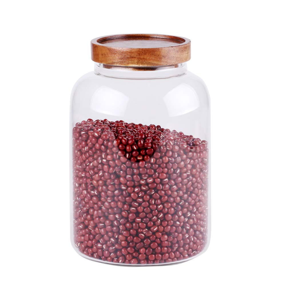 Large Glass Jar with Airtight Lid Set of 2 93 FL OZ(2750ml) glass canister set, Glass Food Containers Wooden Lid Suit for Kitchen Pantry for Flour, Tea, Coffee Beans, Sugar, Cookies(8.8 inch high)