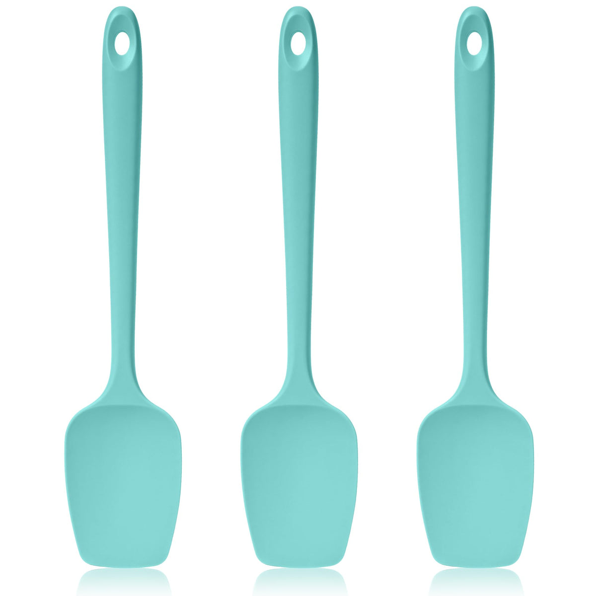 Lilybeam 600ºF Heat Resistant Silicone Spoon Spatula Set of 3, Aqua Sky