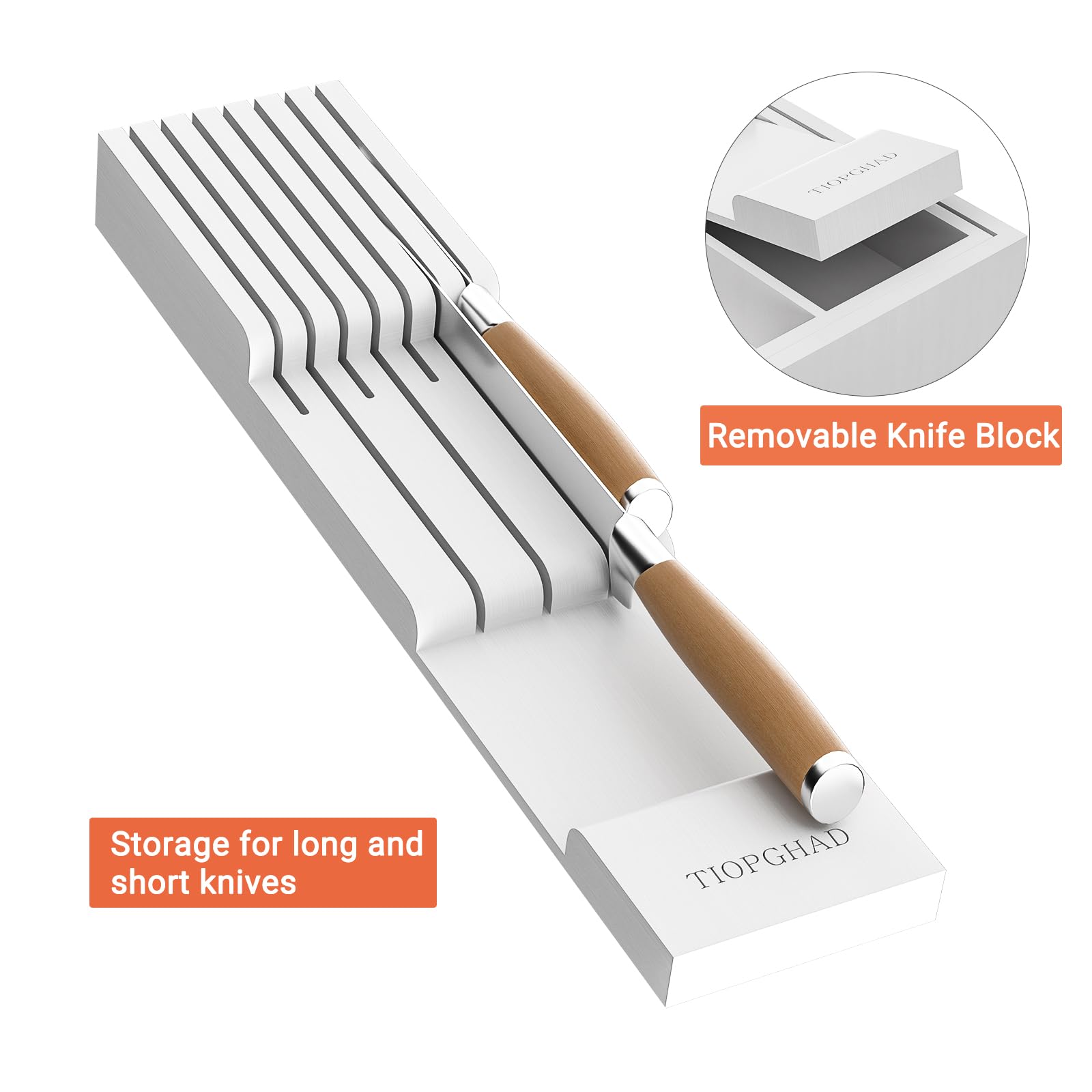 TIOPGHAD Expandable Bamboo Silverware Drawer Organizer Kitchen Tray, White