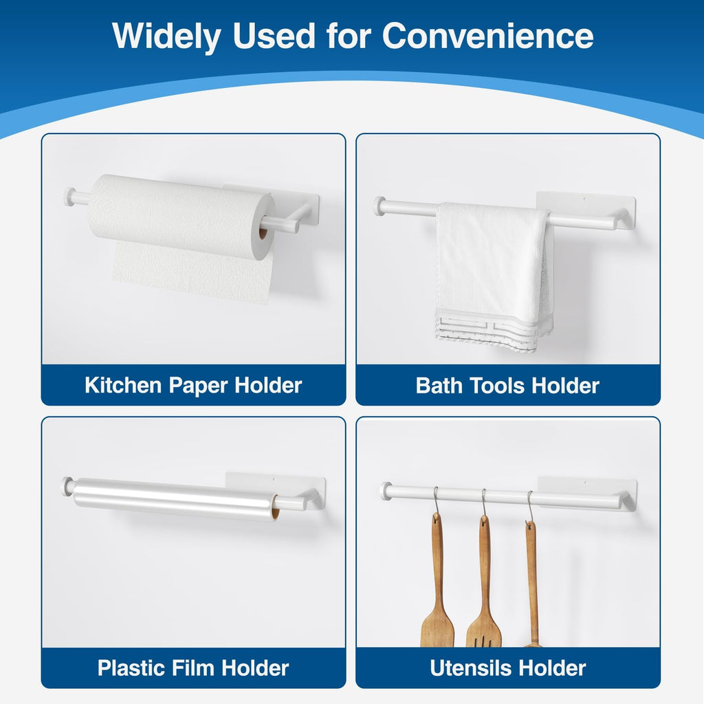 Paper Towel Holder,Self-Adhesive or Drilling， White, 1 Pack