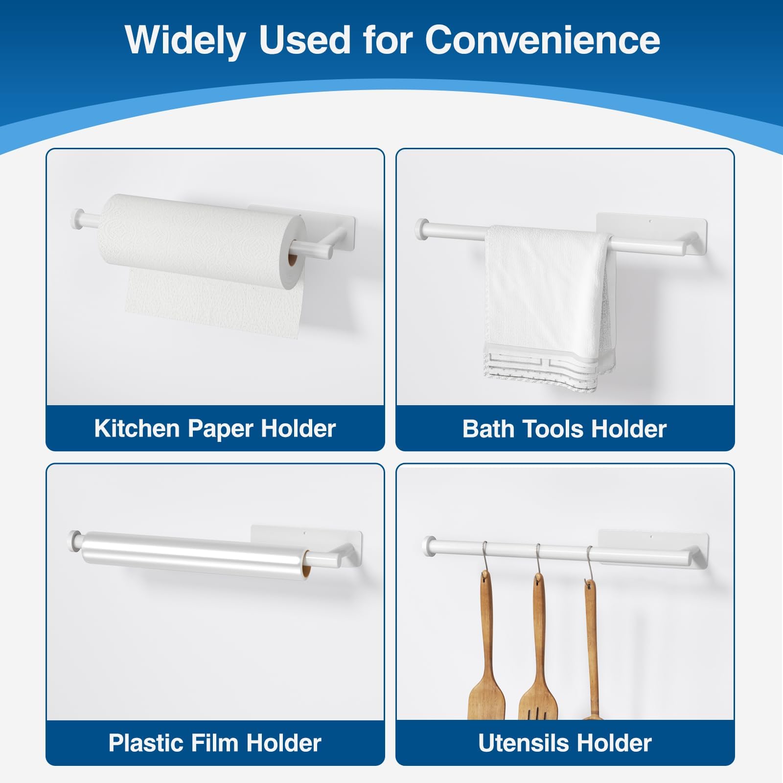 Paper Towel Holder,Self-Adhesive or Drilling， White, 1 Pack