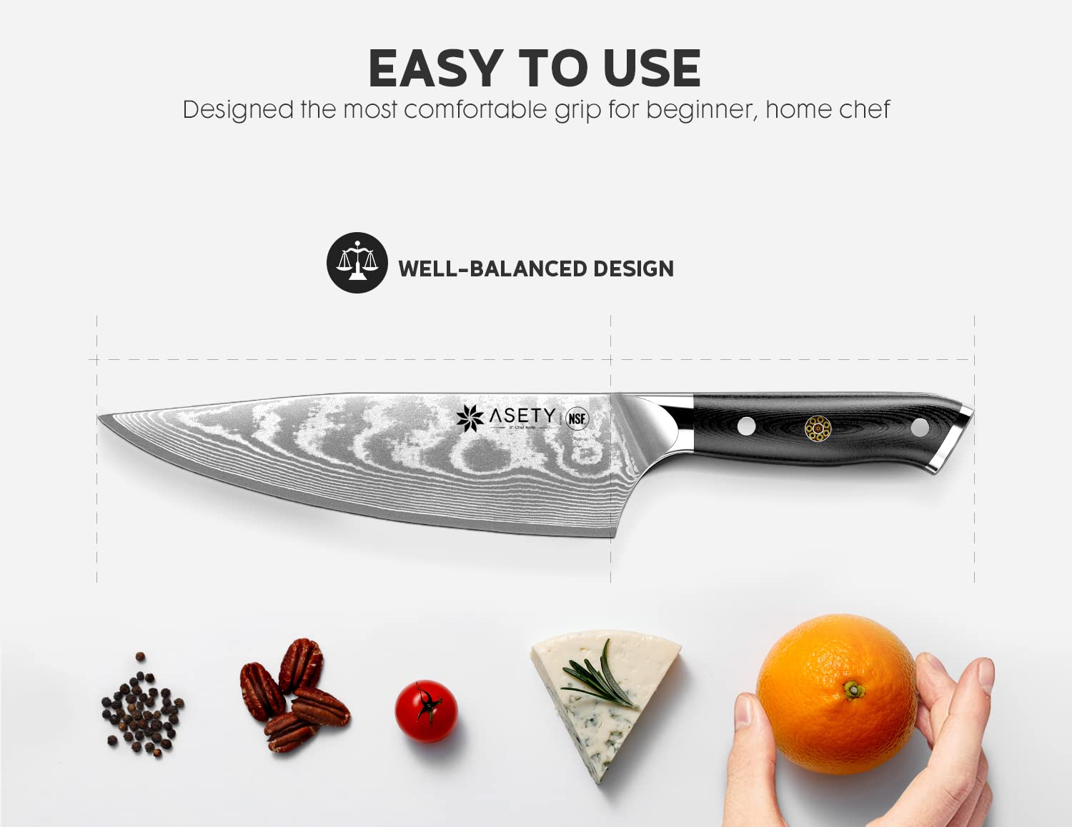 ASETY Damascus Chef Knife 8 inch, Japanese Knife with VG10 Steel Core