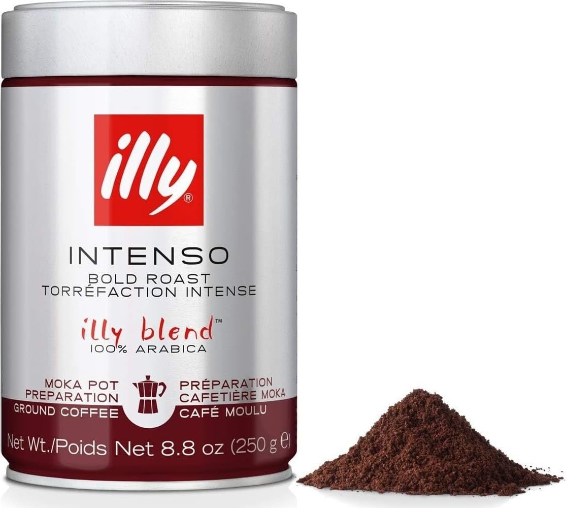 illy Intenso Ground Espresso Coffee, Intense, Robust and Full Flavored With Notes of Deep Cocoa, 100% Arabica Coffee, No Preservatives