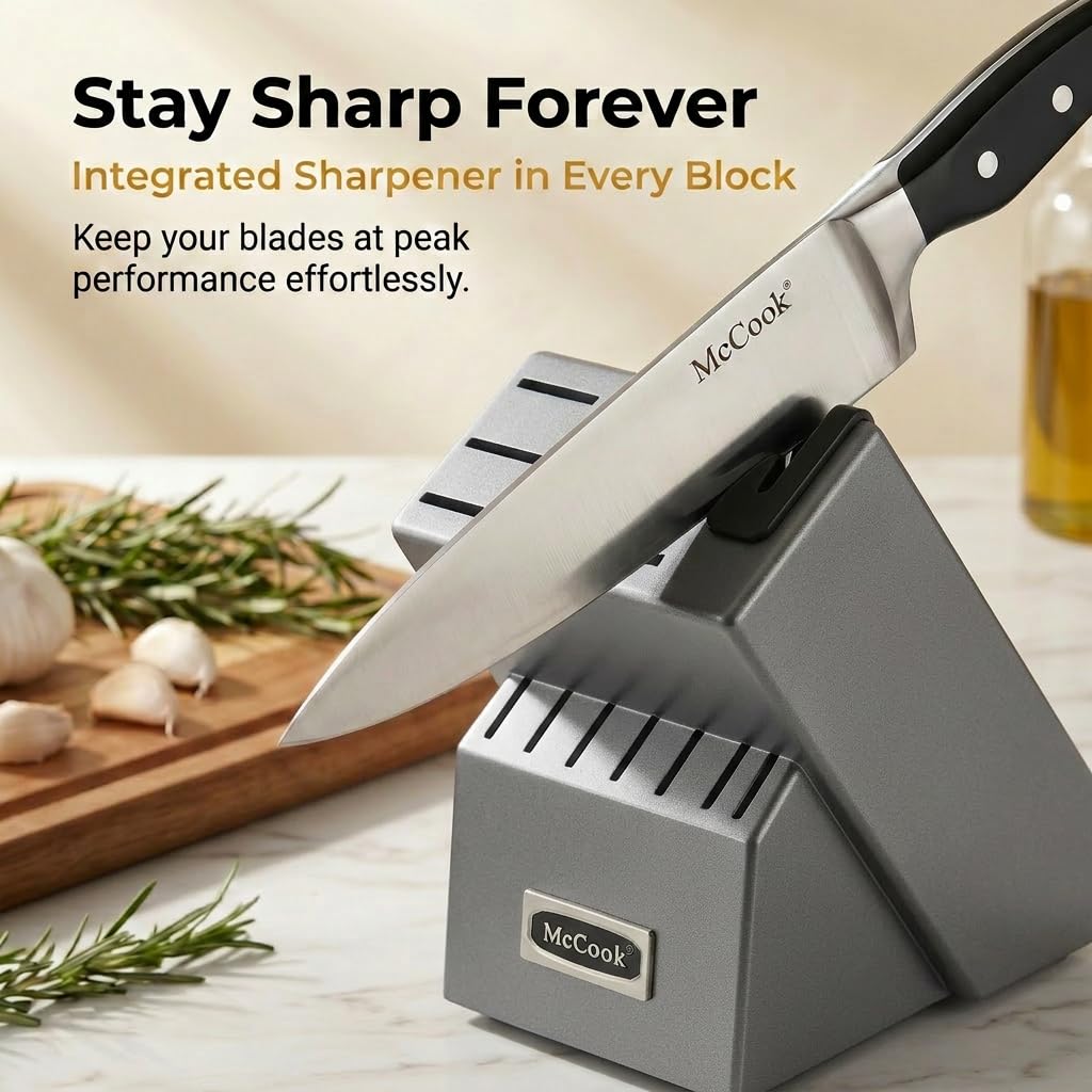 McCook Knife Set Sharp Kitchen Knife Block Set w Built-in Sharpener