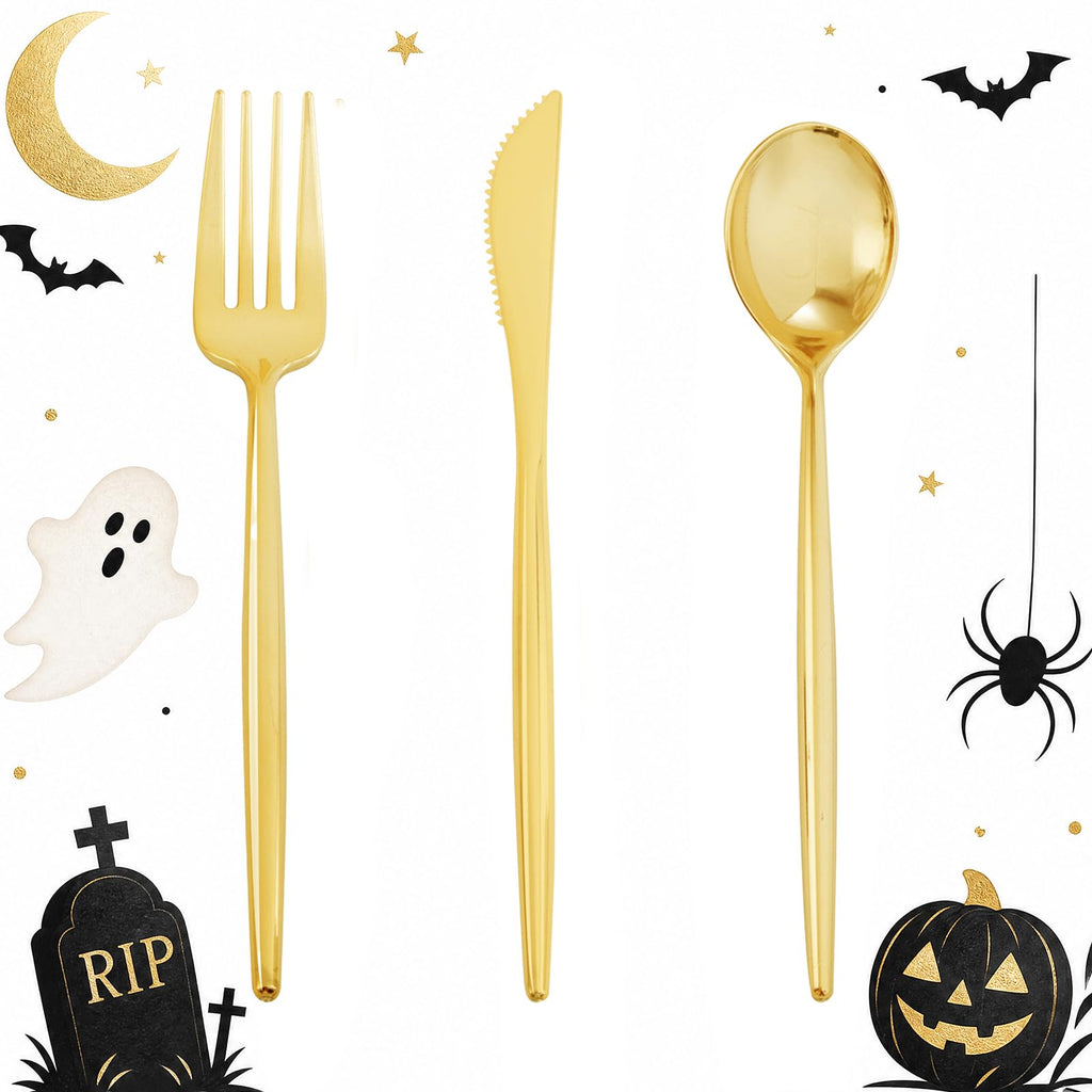 Supernal 180pcs Gold Plastic Silverware Set, Disposable Cutlery
