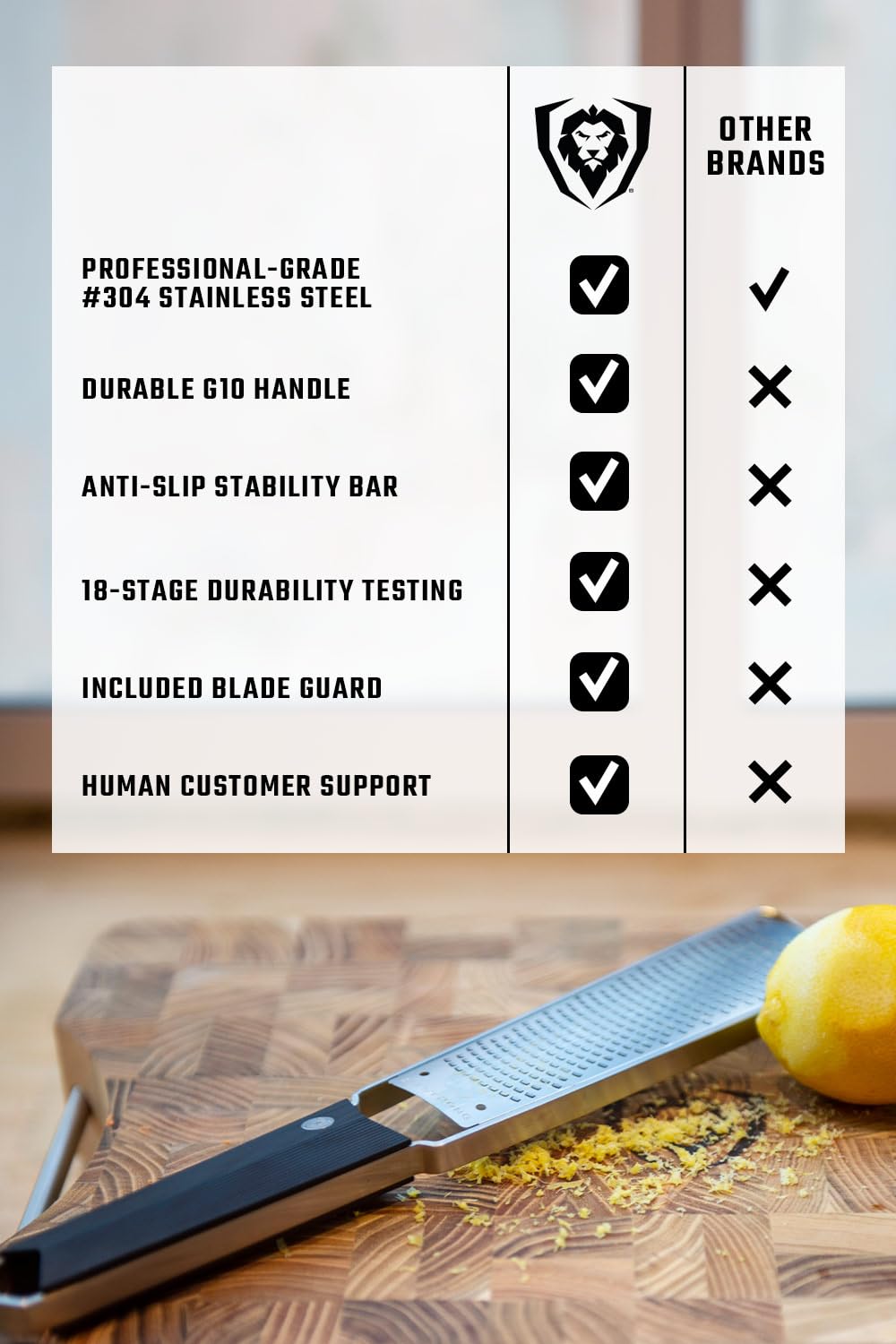Dalstrong Professional Narrow Grater - Zester - #304 Stainless Steel Blade - G10 Handle Kitchen Shredder - w/Blade Cover - Citrus, Hard Spices, Chocolate, Garlic, Ginger - NSF Certified