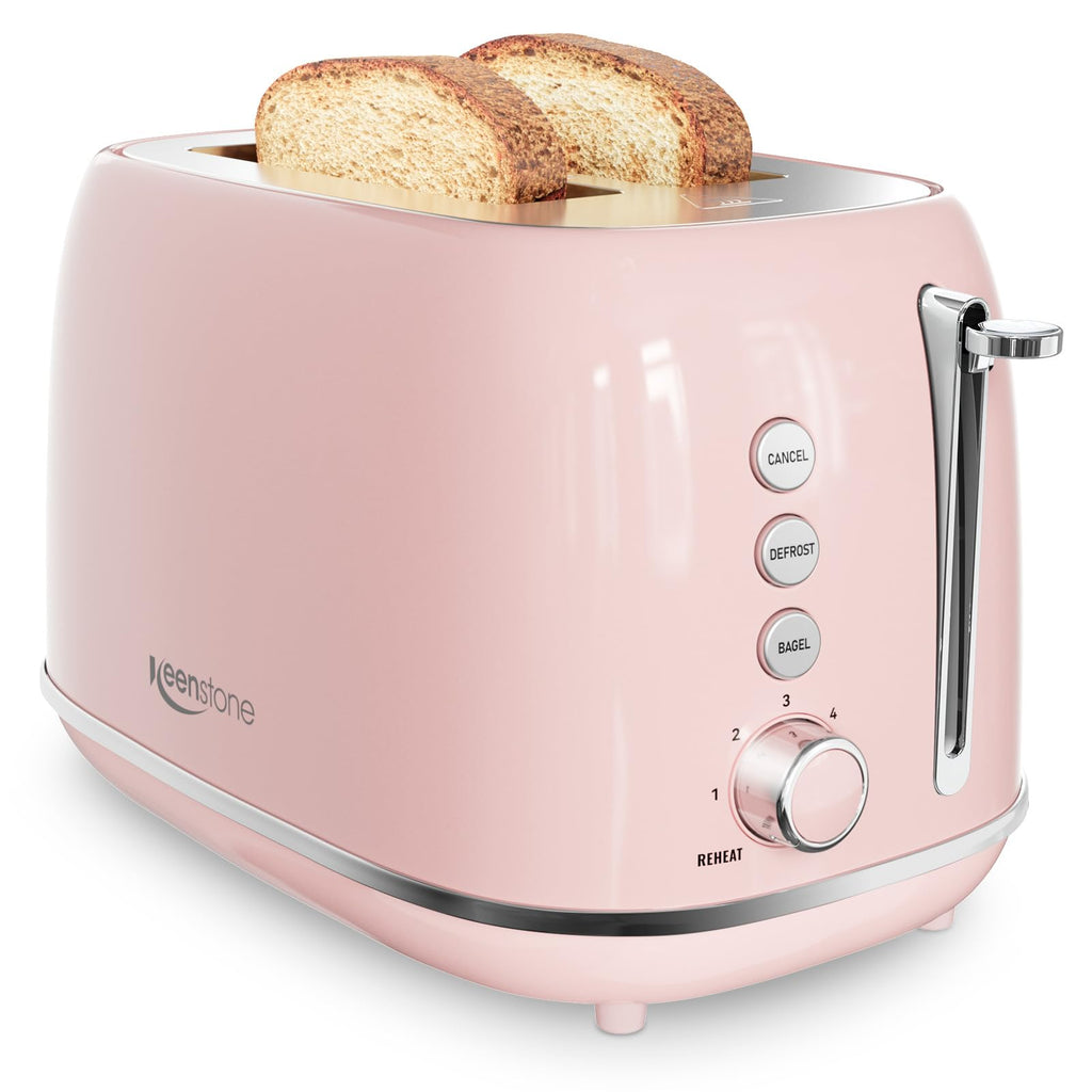 2 Slice Retro Stainless Steel Toaster with Bagel, Cancel, Defrost Function and 6 Bread Shade Settings Bread Toaster, Extra Wide Slot and Removable Crumb Tray (Black)
